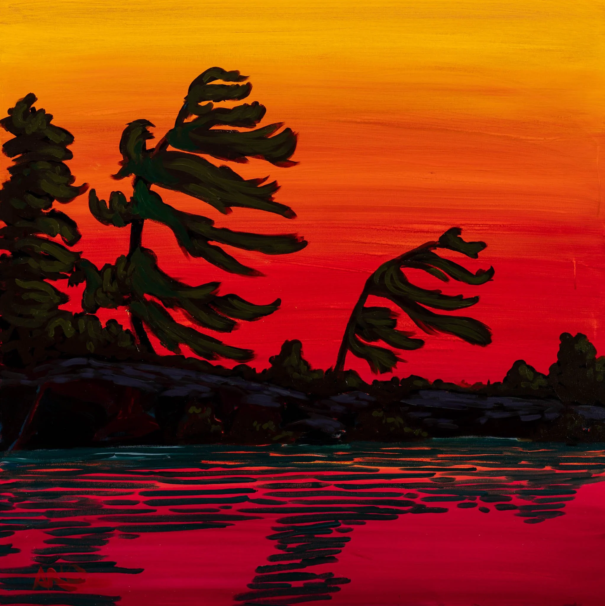 油彩画 Twin Moorings Duvall Wind Swept Bay in Fall — ANDREW D MILNE ART